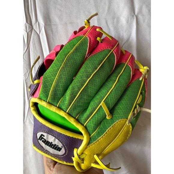 FRANKLIN Tee Ball Glove 22814L Pink/Purple/Green Mesh Mitt 9 1/2 inch, LHT - Picture 8 of 10